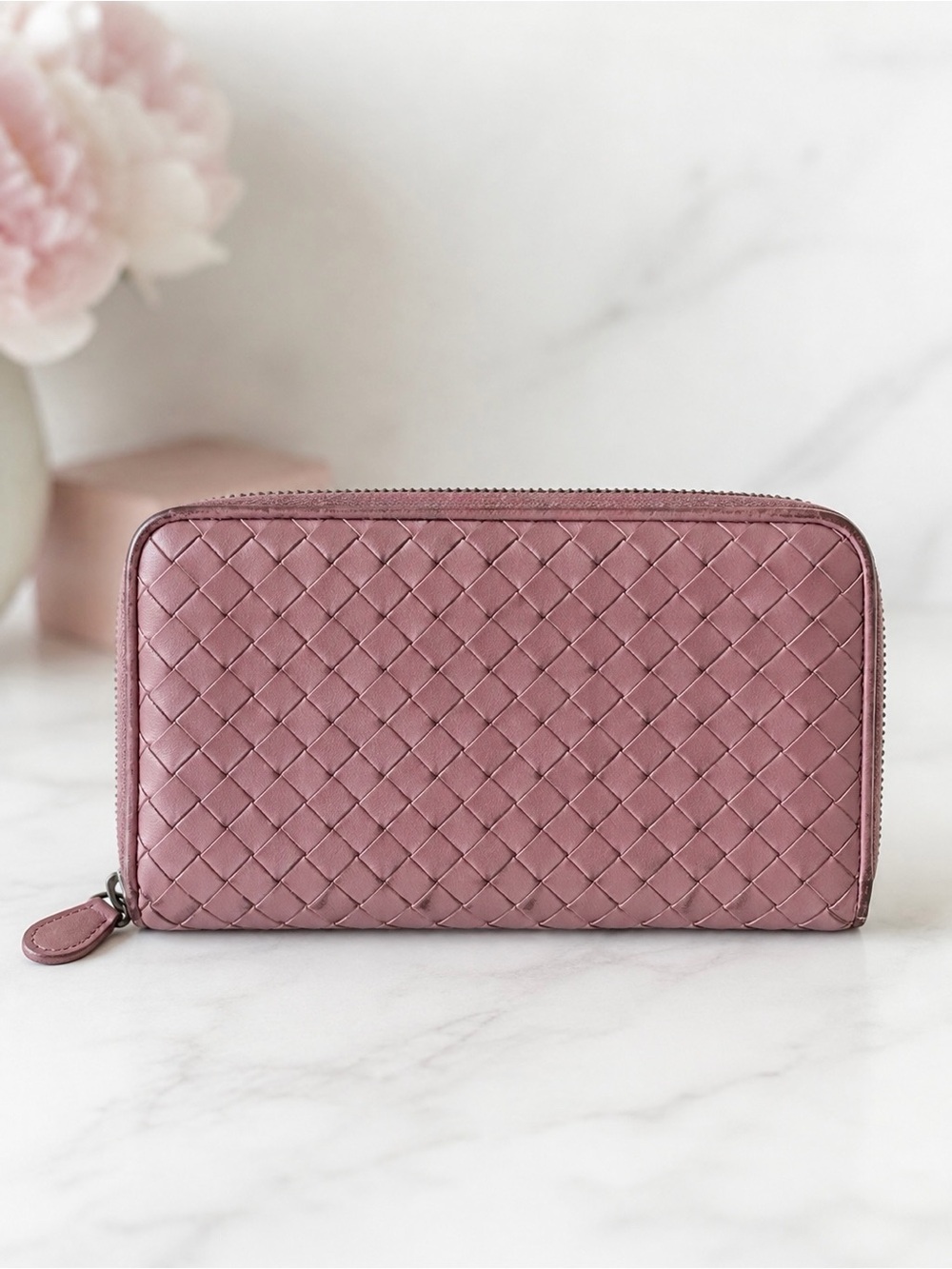 Bottega Veneta Intrecciato Zip Around Wallet Pink Leather - Picture 2 of 8
